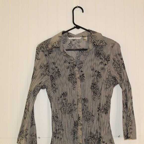 Fred David Black and White Pleated Blouse Size Medium - Picture 4 of 8